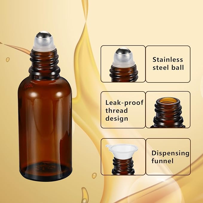 15ML Roller Bottles for Essential Oil, 4 Pack Empty Amber Glass Roller Bottle - Image 3