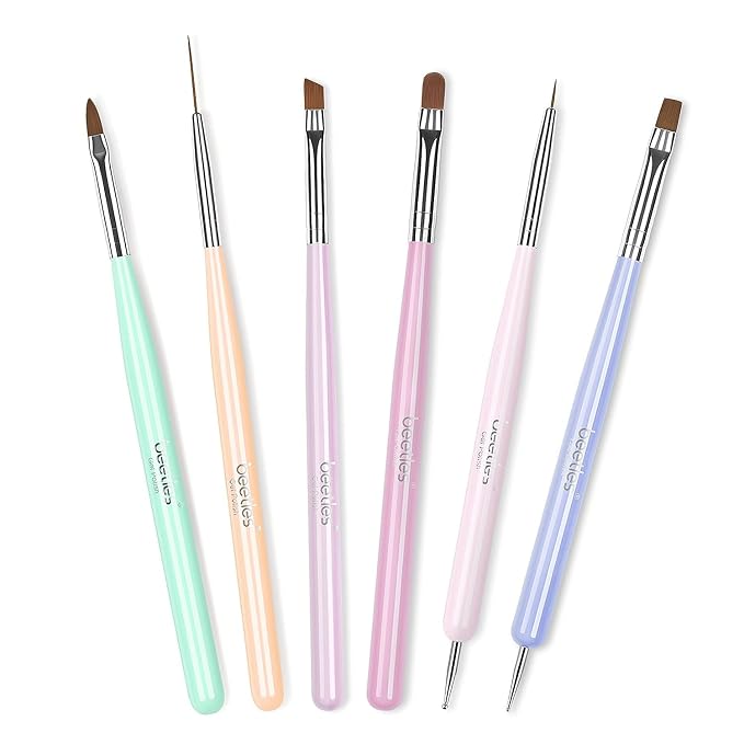 Beetles Gel Polish Nail Art Brushes, Wood Alloy Handle, Dotting Pen Clean Up by beetlesGelPolish