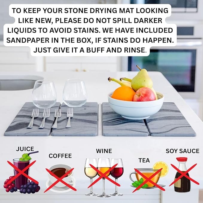 Large Stone Dish Drying Mat for Kitchen Counter | 23.5” L x 15.3” W - Image 7