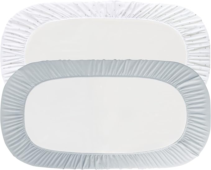 Bassinet Sheets Fit for Simmons Kids City, Ingenuity Dream&Grow, Dream On Me Karley (Plus), Baby Delight Beside Me, Safety 1st, ANGELBLISS 3 in 1 Rocking Bassinet, Ultra Soft, Grey & White Star