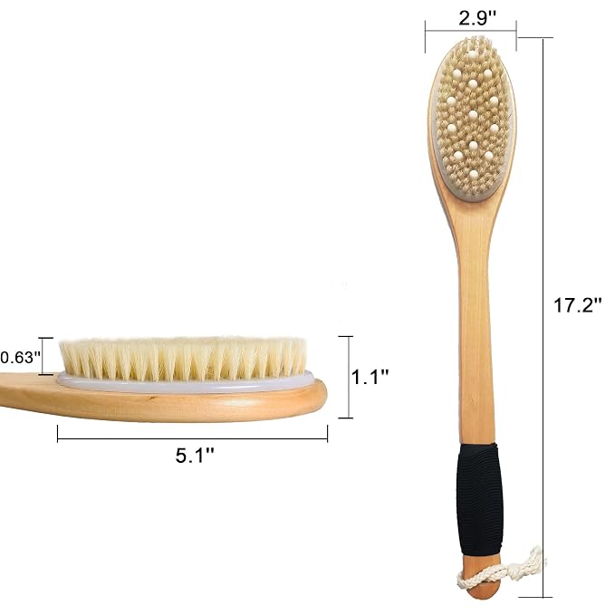 OWIIZI Bath Brush with Cellulite Massagers, Wooden Curved Long Handle Antiskid - Image 6
