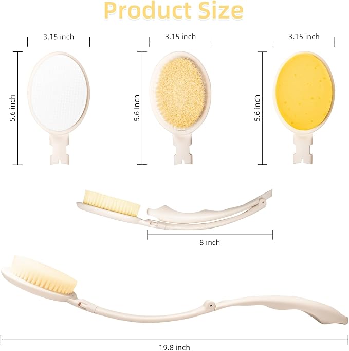 LFJ 19" Long Handle Shower Sponge Brush Set, 3 in 1 Body Brush, Bath Sponge and - Image 2