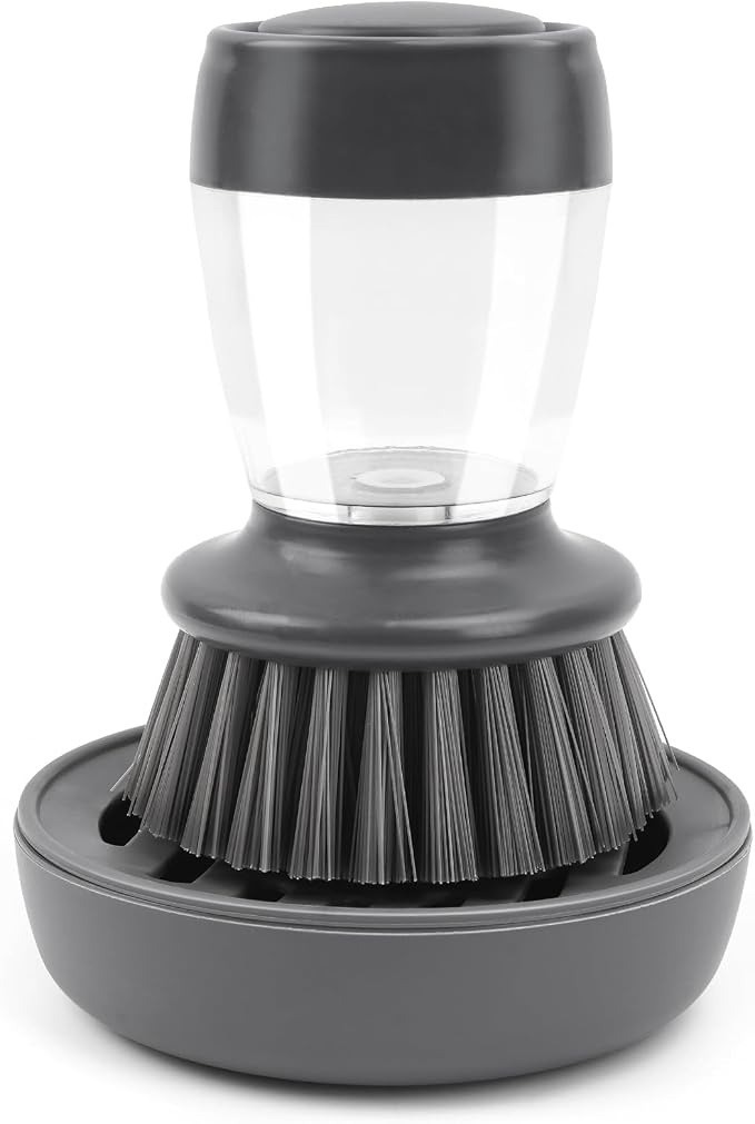 Kitchen Brush with Holder and Soap Dispensing Palm Brush Storage Set by Haomaomao