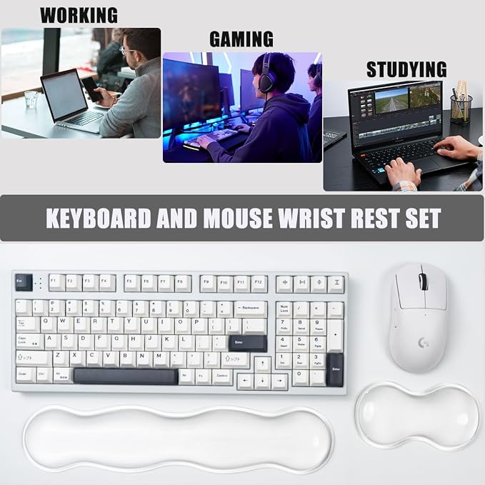 Ergonomic Silicone Gel Keyboard and Mouse Wrist Rest Set – Clear Wrist Rest - Image 2