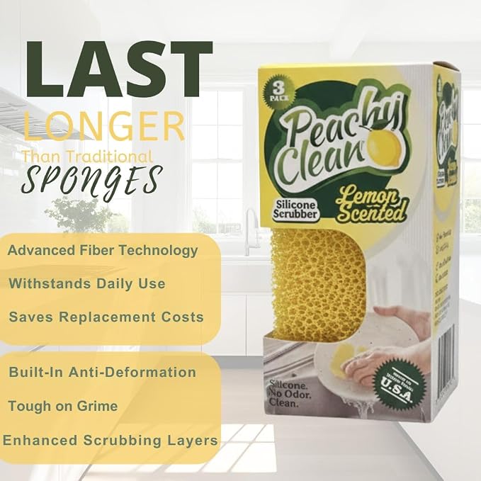 Peachy Clean Kitchen Dish Sponge & Scrubbers, Fresh Lemon Scent, Non-Scratch - Image 4