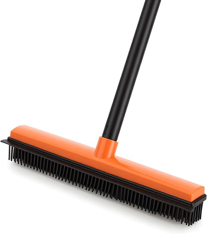 Rubber Broom for Pet Hair on Carpet & Stairs, Adjustable Long Handle Rubber by Unknown