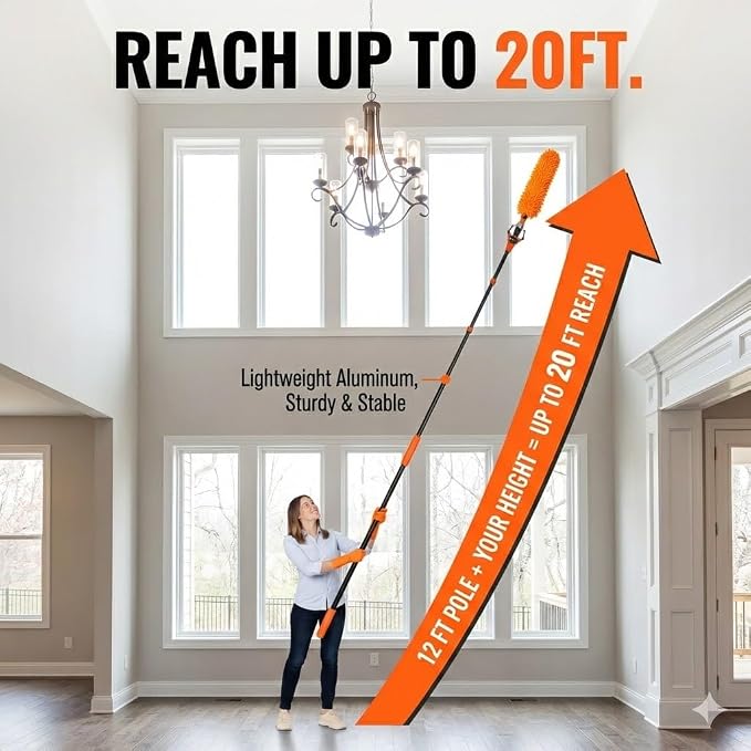 20FT Light Bulb Changer for High Ceilings, Ceiling Fan Duster & Window Cleaner - Image 3
