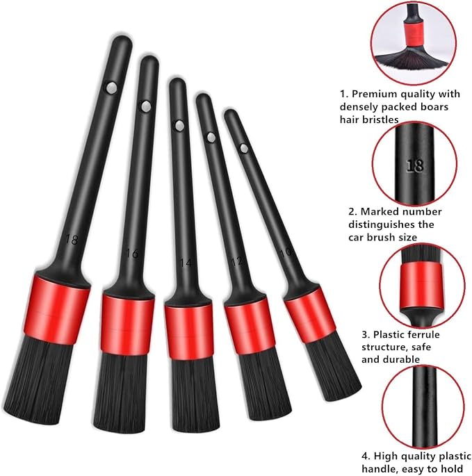 11Pcs Auto Detailing Set, Boar Hair Brushes, Steel Wire & A/C Brushes, Soft - Image 2