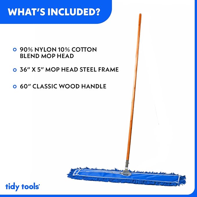 36 Inch Blue Commercial Dust Mop & Floor Sweeper – Wood Handle Floor Mop - Image 2