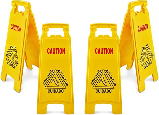 Wet Floor Sign, Slippery When Wet A-Frame Caution Sign, Bright Yellow 4 PACK by PlasticPrince