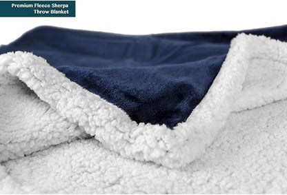 Pavilia Sherpa Fleece Blanket - Queen Size, Navy Blue, Plush Soft Fuzzy, Reversible Winter Blanket for Women & Men, 90x90 Inches
