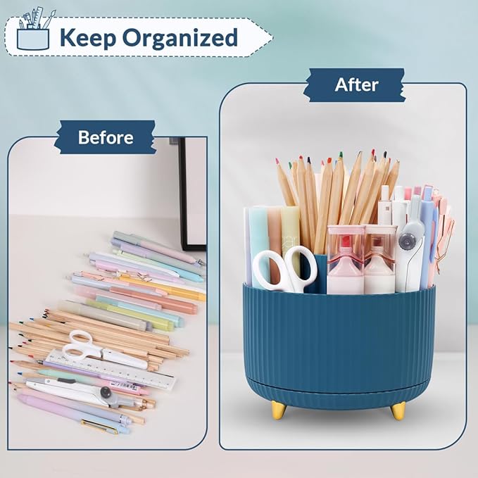 SKYDUE 360 Degree Rotating Desk Organizer, Dual-Purpose Pencil Pen Holder - Image 6