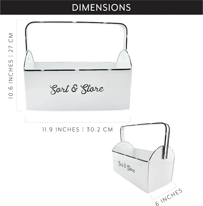 AuldHome Design Enamelware Rustic Caddy w/Handle, Distressed White Farmhouse - Image 6