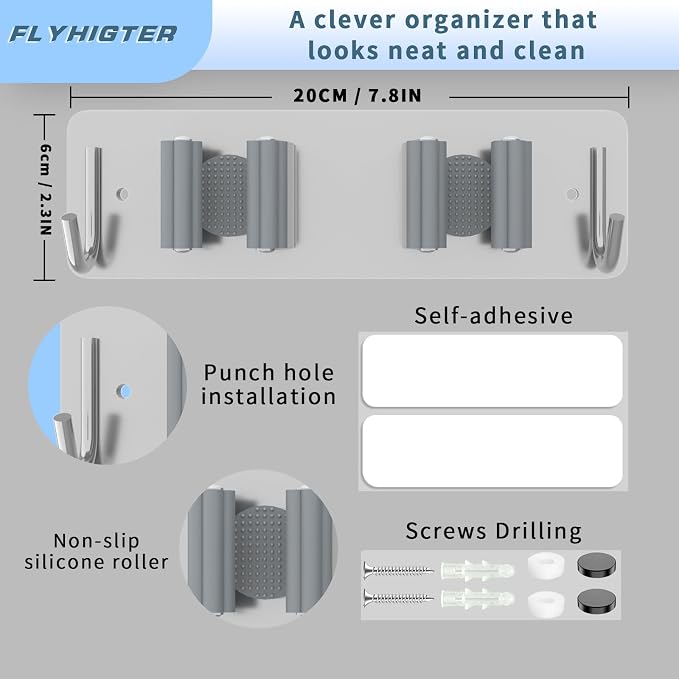 Broom and Mop Holder Wall Mounted, Heavy-Duty Stainless Steel Storage Rack - Image 4