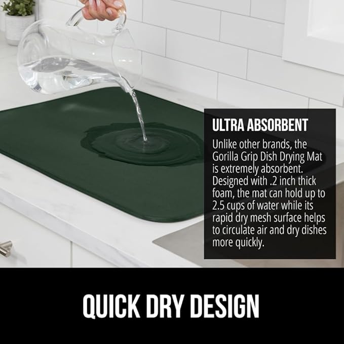 GORILLA GRIP Ultra Water Absorbent Microfiber Dish Drying Mat, Quick Dry Thick - Image 3