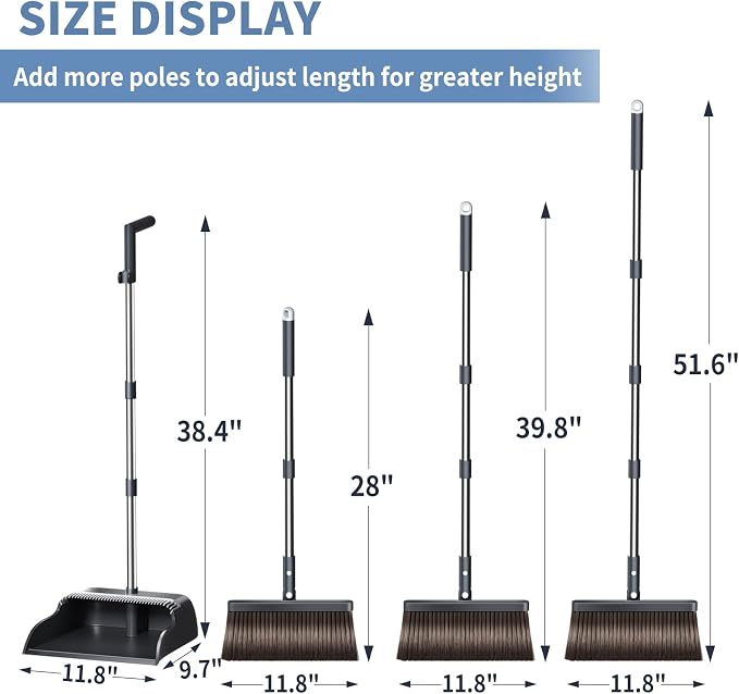 Broom with Dustpan Combo Set, Broom and Dustpan Set with 51.6" Long Handle & - Image 5