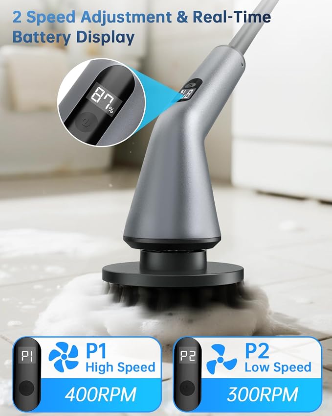 VICNOVA Electric Spin Scrubber, IPX7 Waterproof 2-Speed, Extendable Long Handle - Image 2