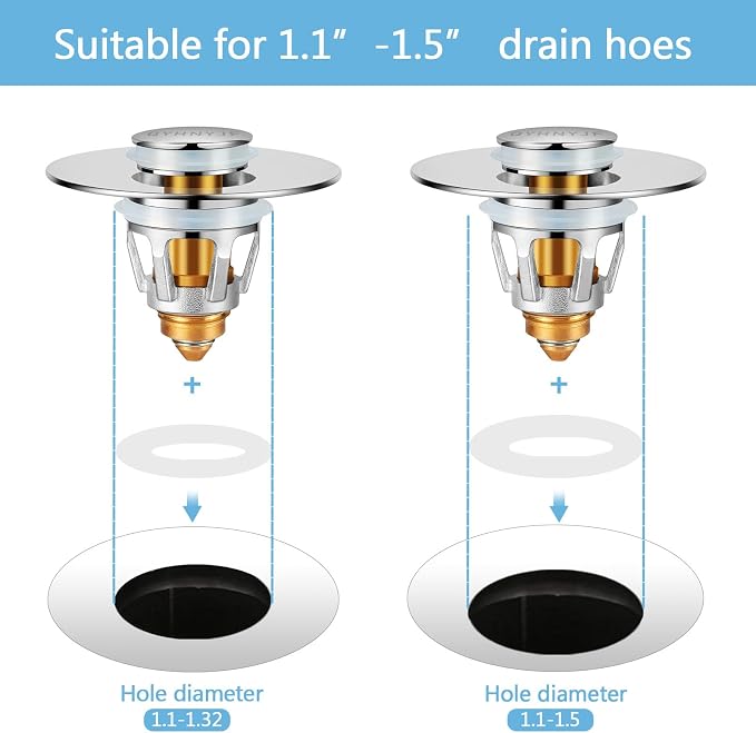 Bathroom Sink Stopper with Hair Catcher – Universal Pop-Up Drain Strainer - Image 4