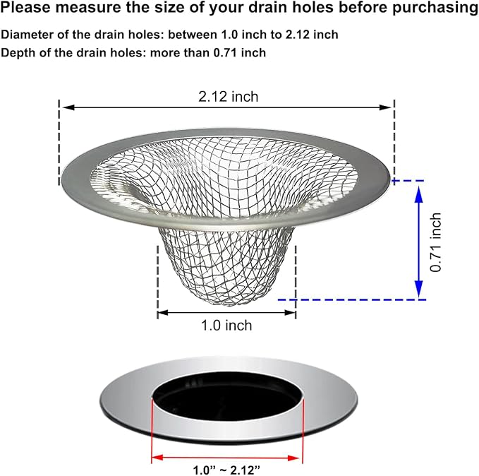 1.0" Bathroom Sink Drain Strainers, Mop Pool, RV Sink, Stainless Steel Drain - Image 2