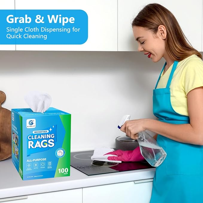 GLIMGLINT White Microfiber Cleaning Cloth, 100 Pack Cleaning Rags, Ultra - Image 8