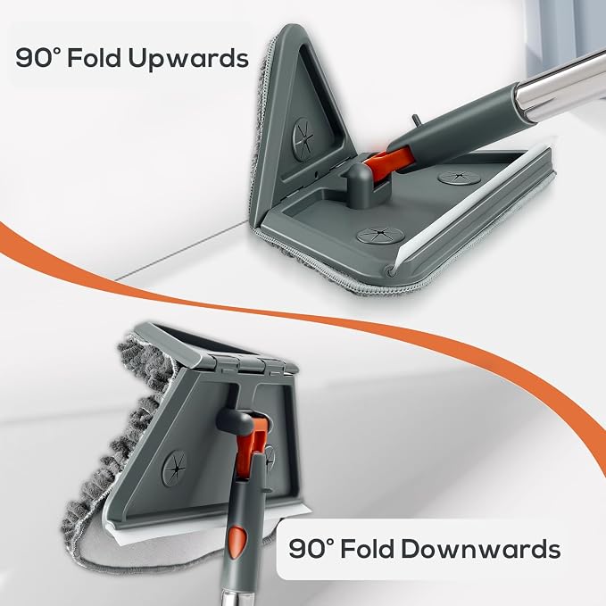Base Board Cleaner Tool with Handle, 360°Rotating Wall Cleaner Mop, 180° - Image 2