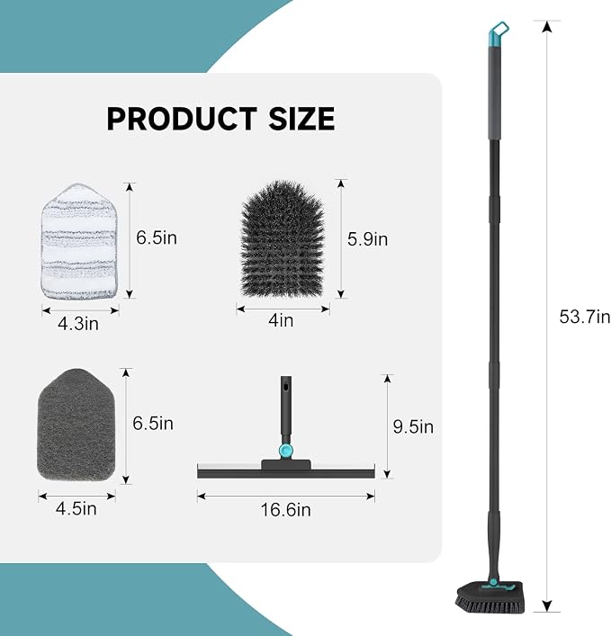 nacena Shower Scrubber with Long Handle, 4 in 1 Tile Tub Scrubber Brush with 3 - Image 2