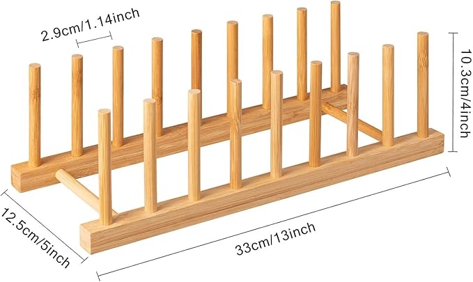 HBlife 2pcs Bamboo Dish Plate Bowl Cup Book Pot Lid Cutting Board Drying Rack - Image 2