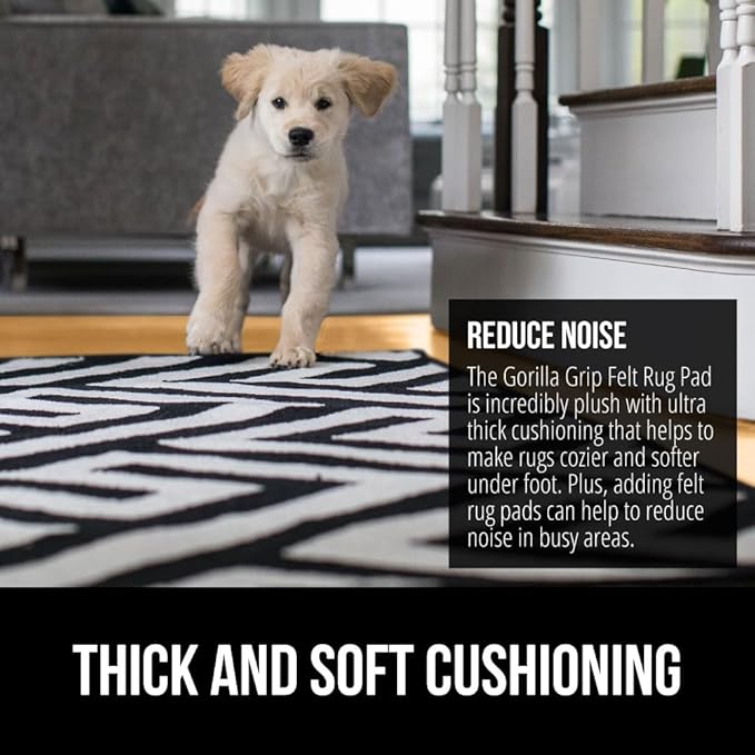 GORILLA GRIP Felt and Natural Rubber Stay in Place Slip Resistant Rug Pad, 1/4in Thick, 8x10 FT Protective Padding Under Area Rugs, Cushioned Gripper Pads, Carpet Runners, Hardwood Floors Protection