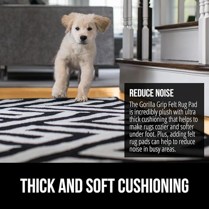 GORILLA GRIP Felt and Natural Rubber Stay in Place Slip Resistant Rug Pad, 1/4in Thick, 2x4 FT Protective Padding Under Area Rugs, Cushioned Gripper Pads, Carpet Runners, Hardwood Floors Protection