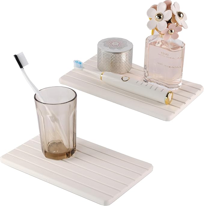 2 PCS Water Absorbent diatomite Coasters, 9.5" x 5.5" Water Absorbing Stone Tray by NiuYichee