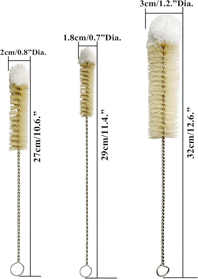 NewFerU Stainless Steel Soda Bottle Cleaning Brush Set in Natural Boar Bristle - Image 2