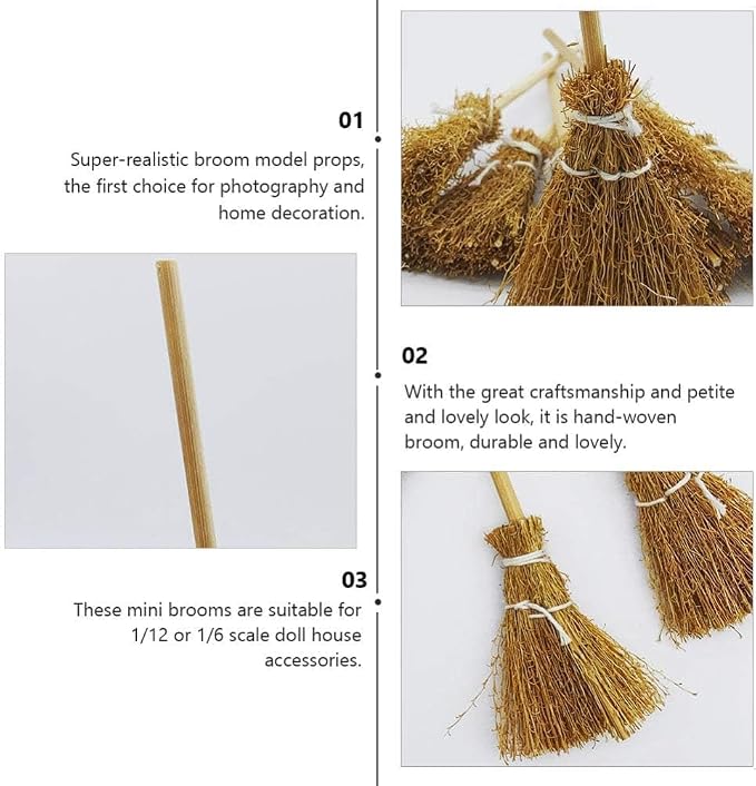 5Pcs Mini Brooms, Witch Straw Brooms, Doll House Dollhouse Accessories Props - Image 3