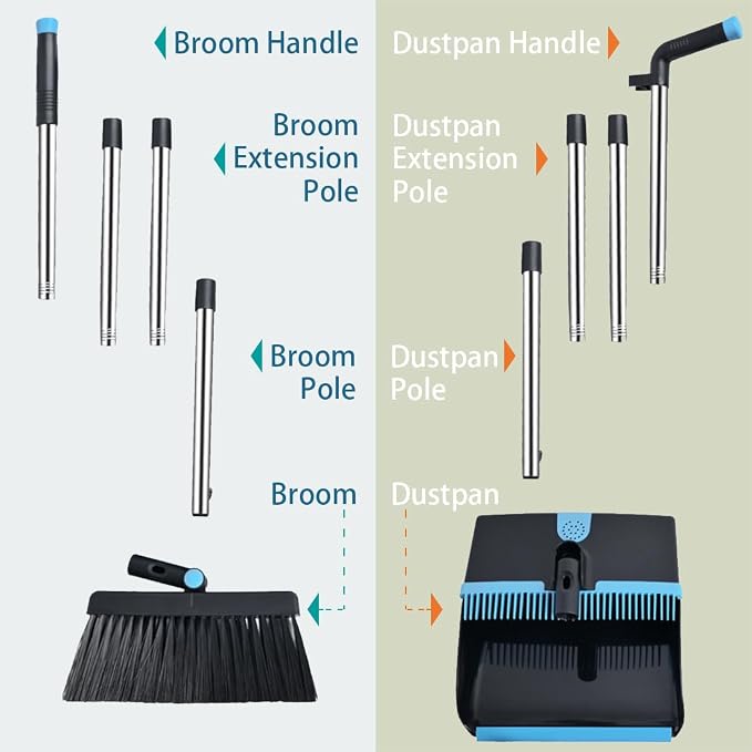 Broom and Dustpan Set for Home, Long Handle Dust Pan and Broom Combo for Indoor - Image 8