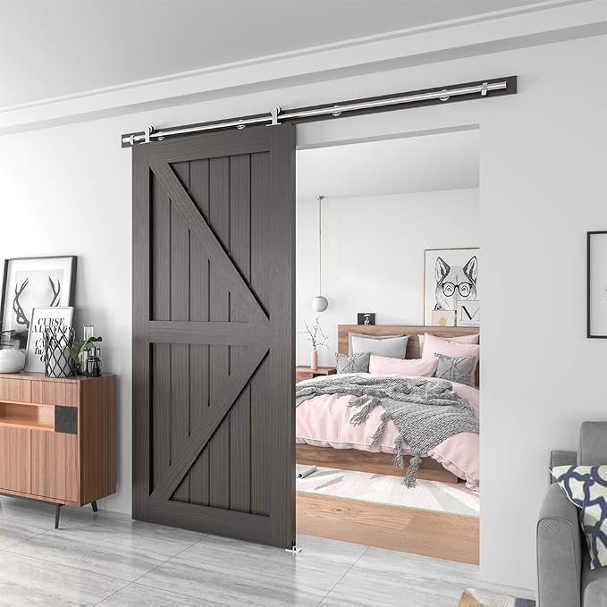WINSOON Barn Door Hardware Kit 6FT: Brushed Nickel Heavy-Duty Smoothly Quietly - Image 3