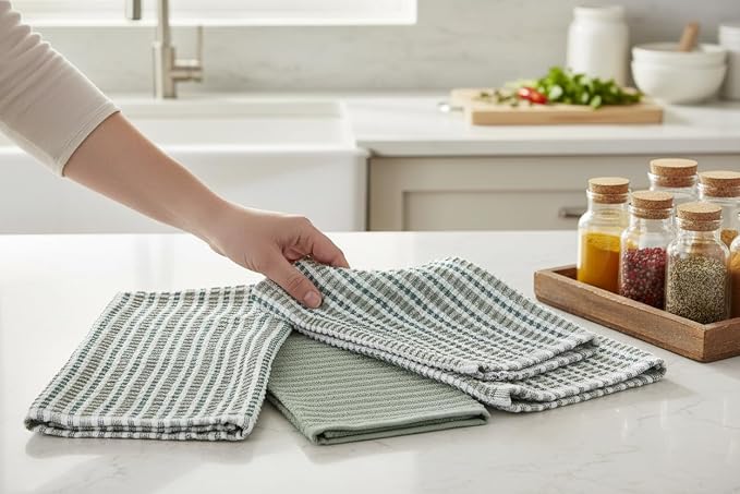 Serafina Home Sage Green Kitchen Dish Towels- Set of 3 100% Cotton Soft - Image 3
