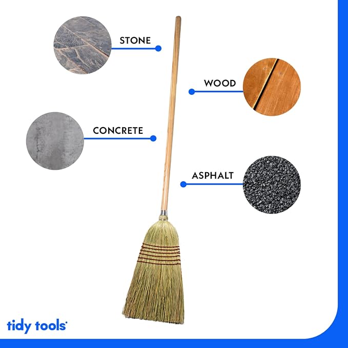 Corn Broom with Wood Handle Heavy Duty Indoor Outdoor Broom - Image 4
