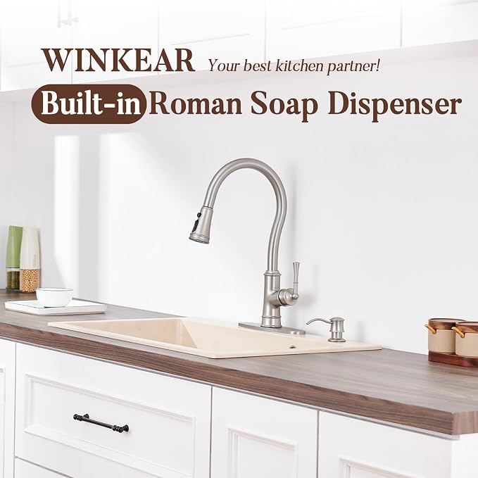 Built in Soap Dispenser for Kitchen Sink Countertop, Solid Brass Pump Head Long - Image 2