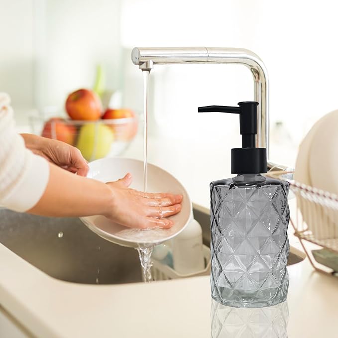 Crystal Glass Soap Dispenser, 12oz Gradient Grey Bathroom Hand Dispenser - Image 6