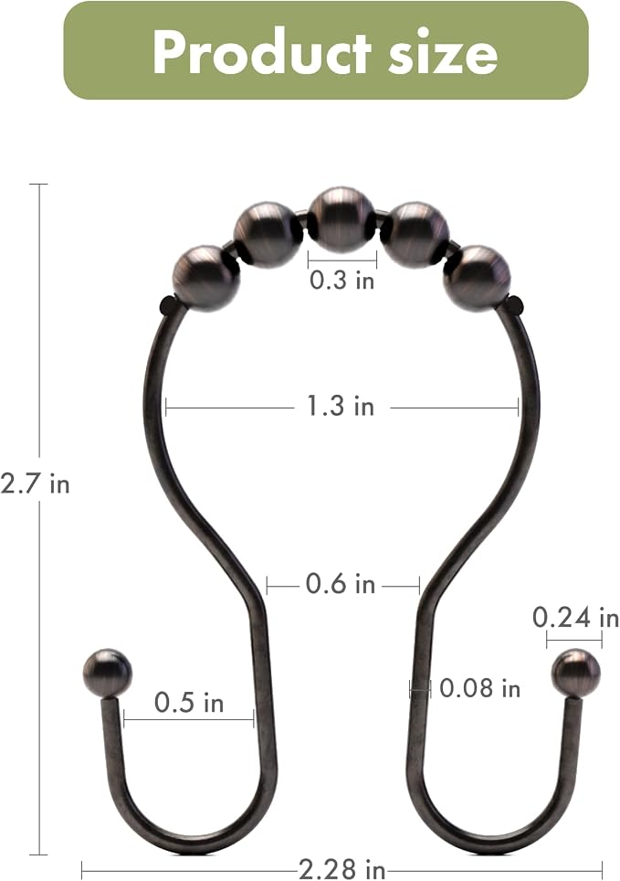 AmazerBath Shower Curtain Hooks, Shower Curtain Rings, Metal Bronze Shower - Image 7