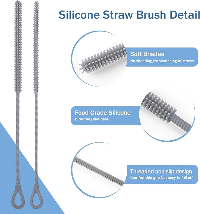 2Pcs Silicone Straw Cleaner Brush, 9.84in Reusable Straw Cleaner - Image 4