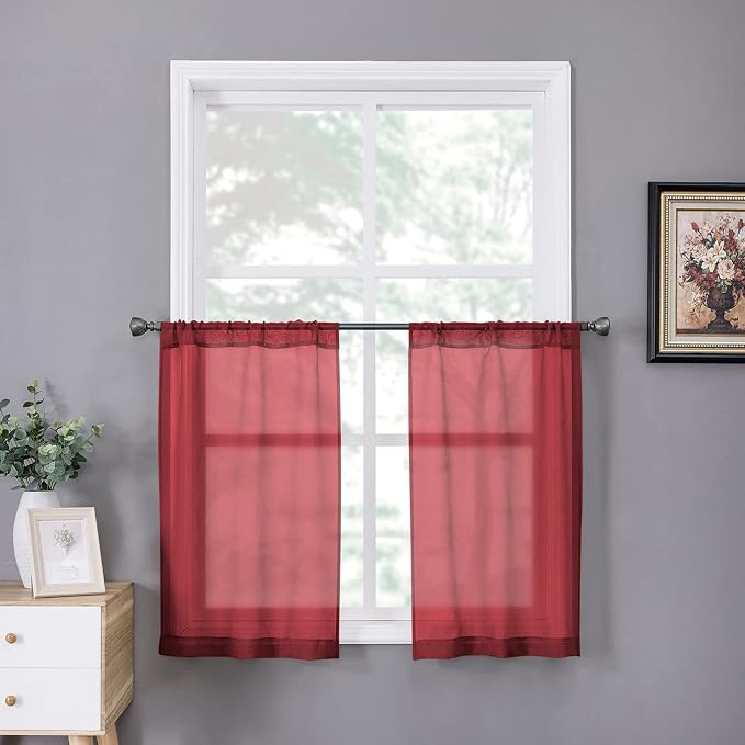 Tollpiz Short Sheer Tier Curtains Linen Textured Half Kitchen Curtain Sheers by Tollpiz