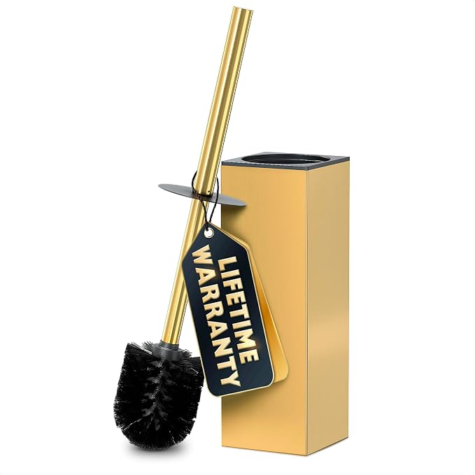 Stainless Steel Toilet Brush and Holder Set Gold & Square Design by Novsix
