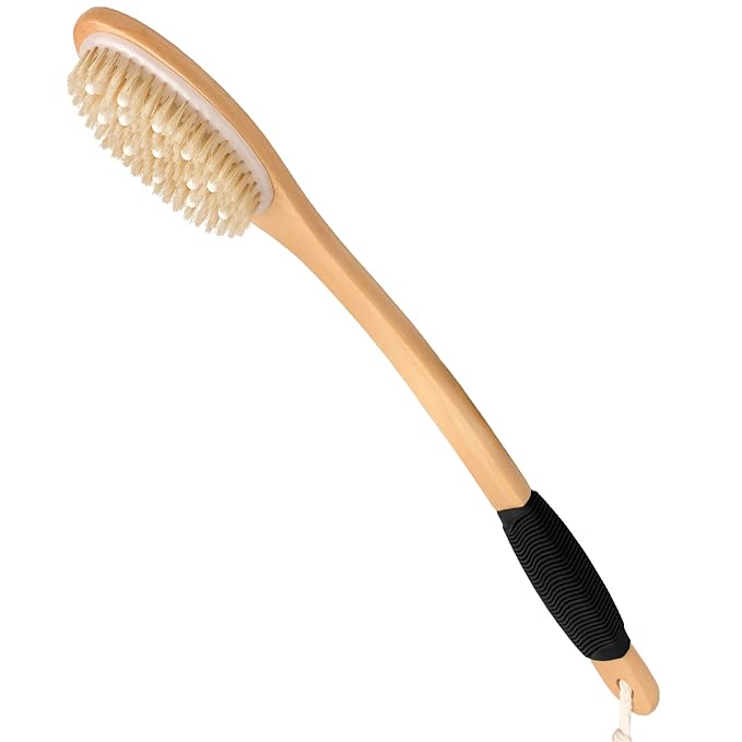 OWIIZI Bath Brush with Cellulite Massagers, Wooden Curved Long Handle Antiskid by OWIIZI