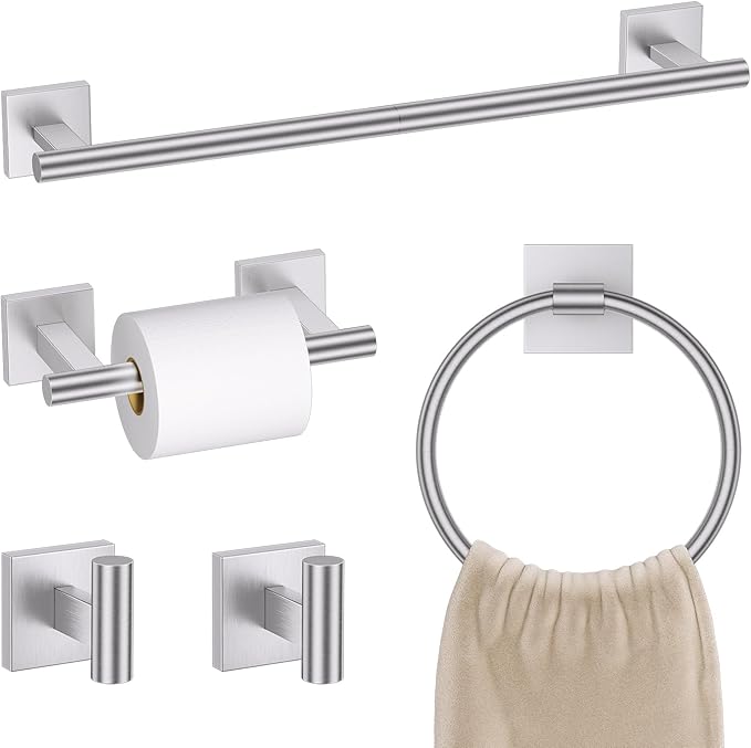 Brushed Nickel Bathroom Hardware Towel Bar Set, 5 Pieces Double Dase Toilet by SOAEZ