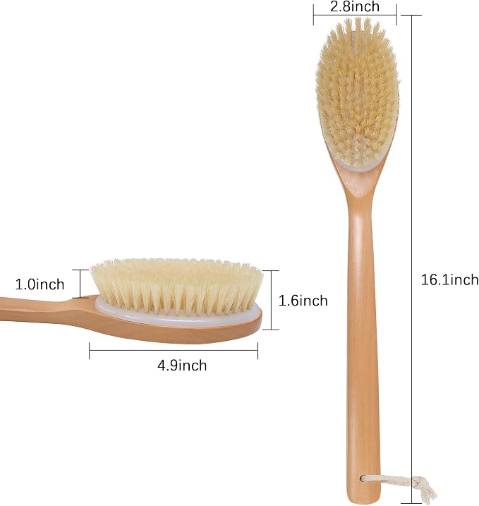 OWIIZI Bath Brushes with Soft and Natural Bristles Antiskid Wooden Long Handle - Image 6