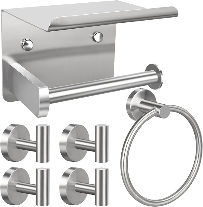 1pcs Toilet Paper Holder with Shelf, Brushed Nickel Stainless Steel Bathroom by Mdvora