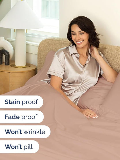 Extra Deep Pocket King Sheets - 4 Piece Breathable & Cooling Bed Sheets - Hotel Luxury Bed Sheet Set - Soft, Wrinkle Free & Comfy - Easily Fits Extra Deep Mattresses - Deep Pocket Mauve Sheets Set
