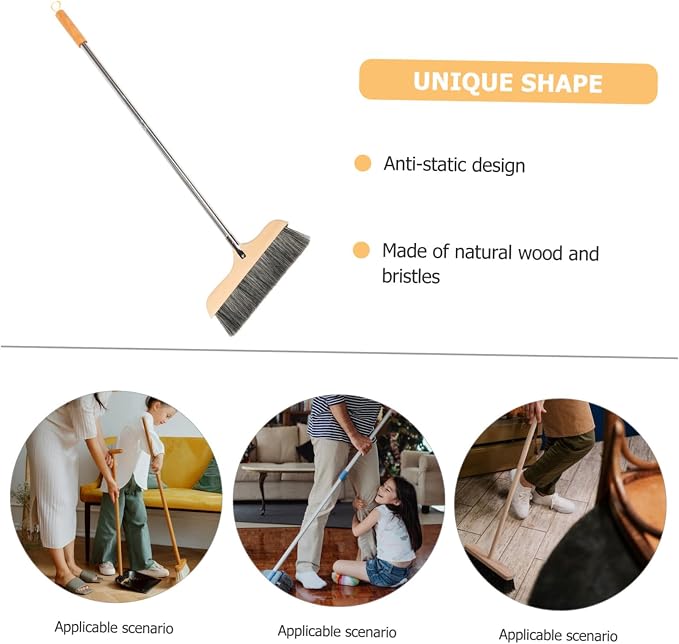 Wood Bristle Broom Heavy Duty Household Sweeper Long Handle Soft Bristle - Image 3