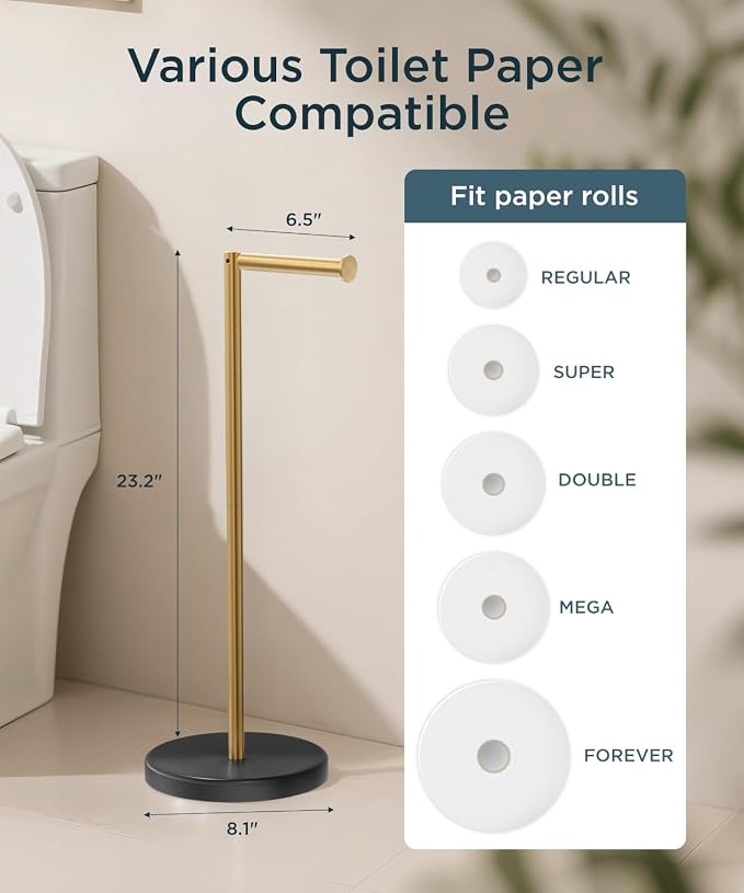 FORIOUS Toilet Paper Holder Stand, Modern Free Standing Tissue Roll Holder - Image 5