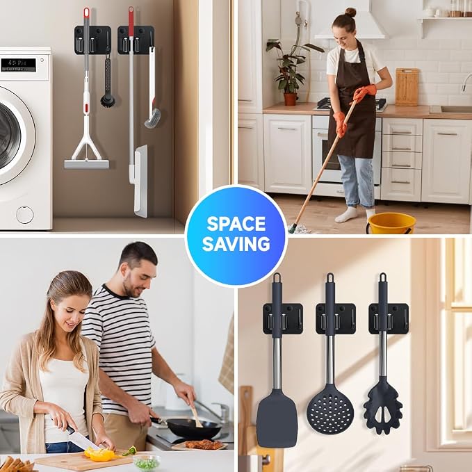 2-Pack Broom Holder with Heavy Duty Hooks, Upgraded Stainless Steel Mop Hanger. - Image 7